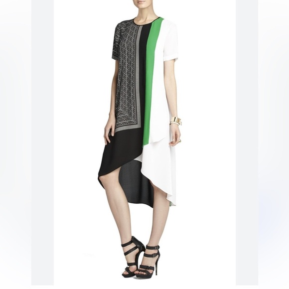 BCBG MaxAzria | Adeleine - Geometric Black, Green, and White Dress -XS - Picture 1 of 9